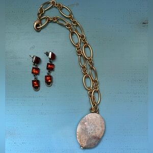 Goldie Lew Amber Sterling Silver earrings and stone necklace. Lot of 2, EUC